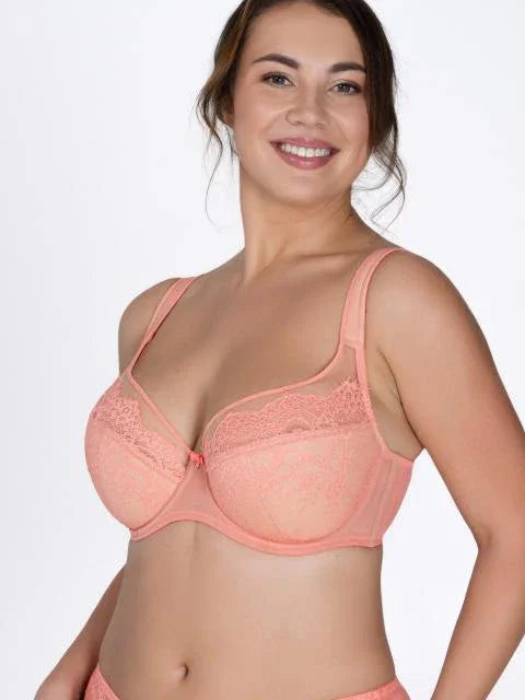 Lace And Mesh Confident Support Bra. Jessica. Tropical Peach