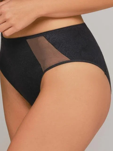 Jacquard Mid-Waist Panty. Sofia. Black