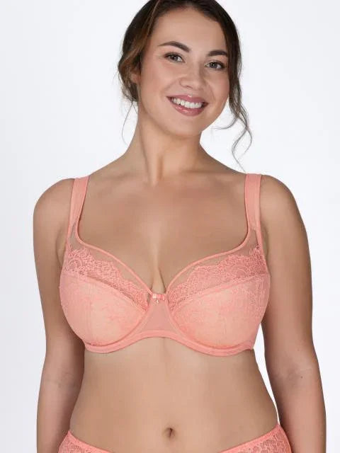 Lace And Mesh Confident Support Bra. Jessica. Tropical Peach