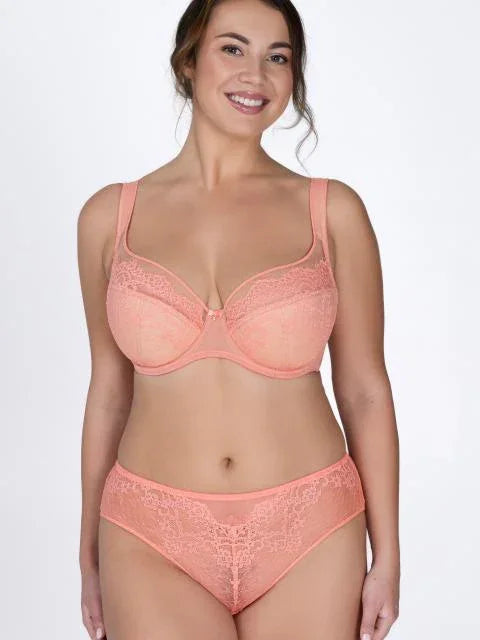 Lace And Mesh Confident Support Bra. Jessica. Tropical Peach