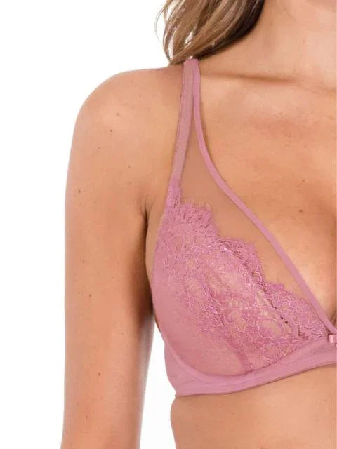 Lace And Mesh Plunge Bra. Jessica. Pink