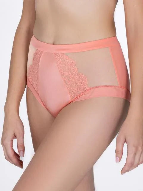 Lace And Mesh High-Waist Panty. Jessica. Tropical Peach