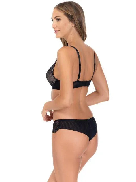 Lace And Mesh Plunge Bra. Jessica. Black