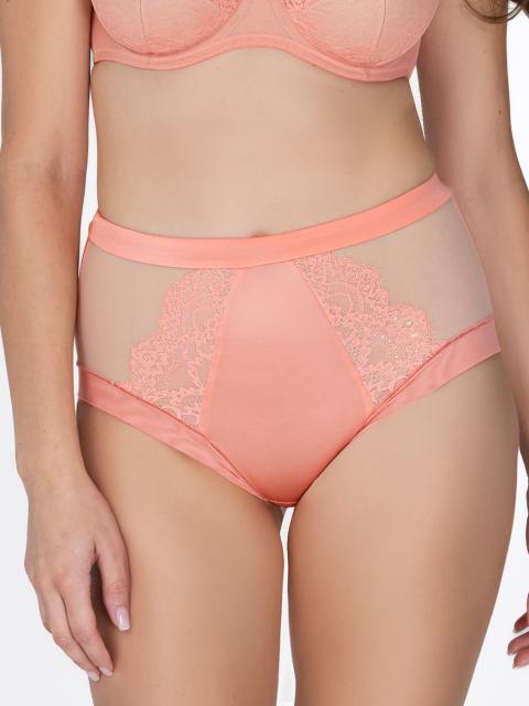 Lace And Mesh High-Waist Panty. Jessica. Tropical Peach