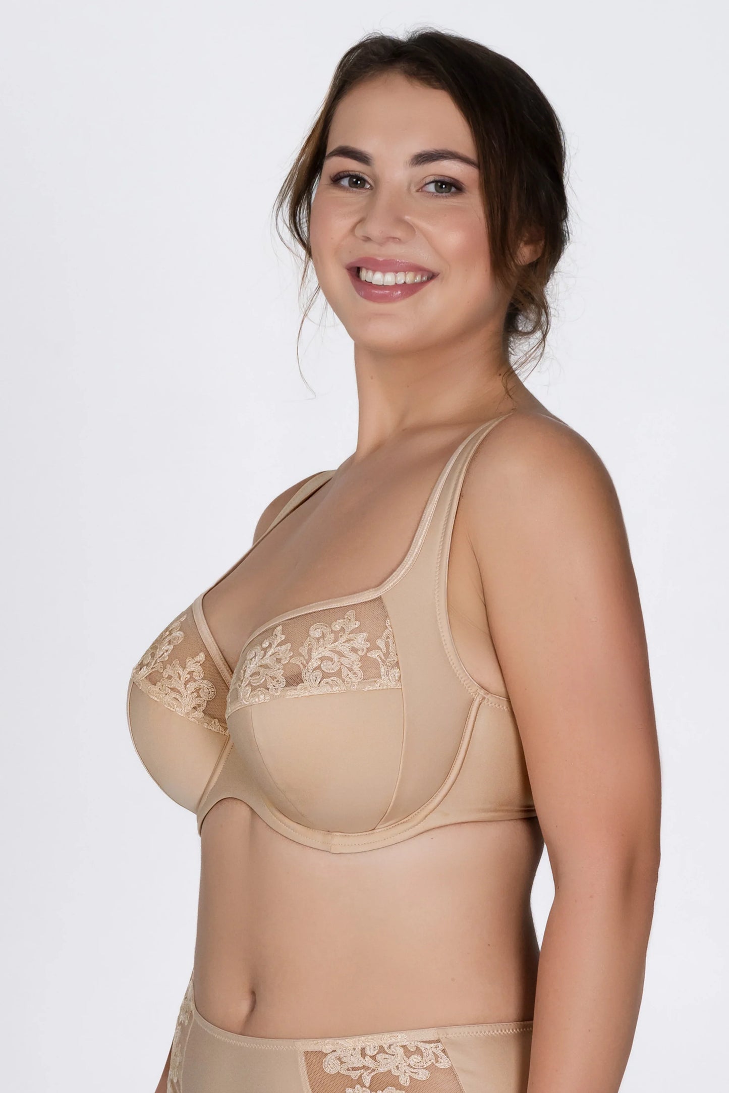 Embroidered Half Padded Cup Support Bra. Grace. Caramel Milkshake