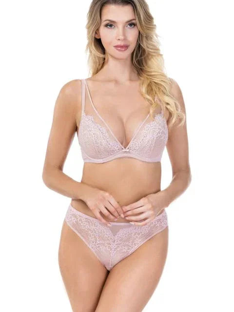 Lace And Mesh Plunge Bra. Jessica. Light Pink
