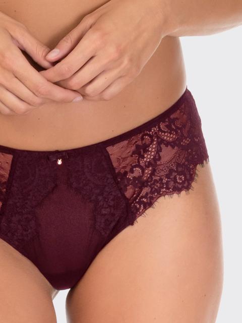 Lace And Mesh Brazilian Panty. Jessica. Bordeaux