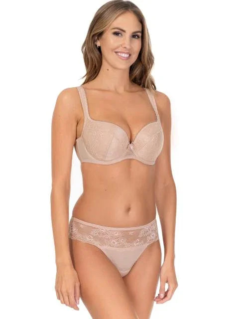 Delicate Lace String Panty. Eliza. Peach Blush