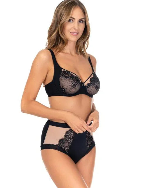 Lace and Mesh Unpadded Comfort Bra. Jessica. Black