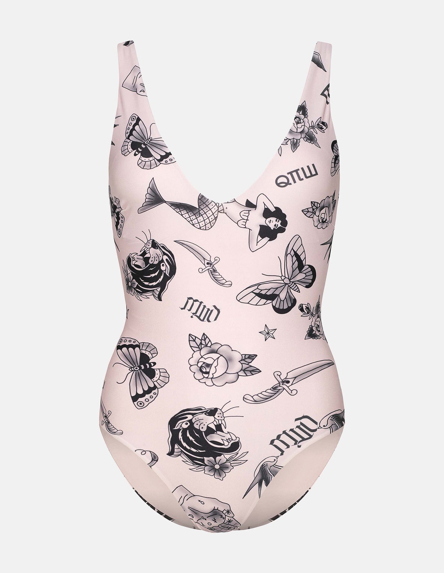One-piece Swimsuit Tattoo Beige - 4